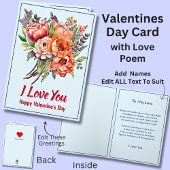 Carte Peut Modifier Texte, Fleurs Bleues & Poème Valenti