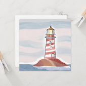 Carte Phare classique | Aquarelle côtière océanique (Devant/Arrière en situation)