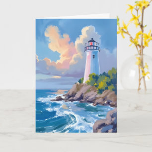 Carte Phare côtier Mer aux vagues de l'océan bleu