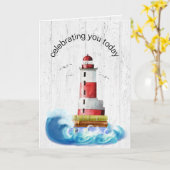 Carte Phare D'Anniversaire Sur Bois Blanchi (Fleur jaune)