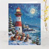 Carte Phare de Noël pour Beagle Vacances de Noël (Fleur jaune)
