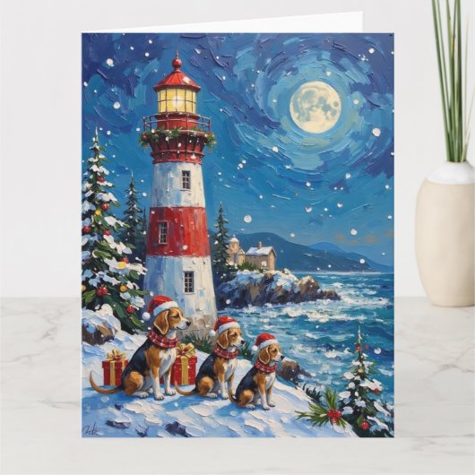 Carte Phare de Noël pour Beagle Vacances de Noël (Devant)