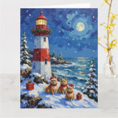 Carte Phare de Noël pour Pomeranian (Fleur jaune)