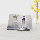 Carte Phare de Yaquina Head Bonnes Fêtes (Fleur jaune)