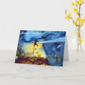 Carte Phare fendu de roche la nuit (Fleur jaune)