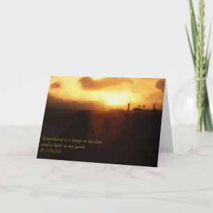 Carte Phare, océan et coucher du soleil d'écriture