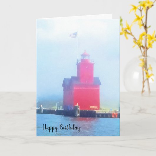 Carte Phare rouge géant dans le brouillard (Fleur jaune)