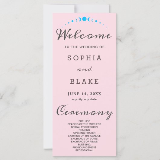 Carte Phases de Lune Turquoise Soft Rose Wedding Program (Devant)