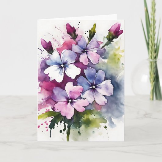 Carte Phlox - Fleurs aquarelles (Devant)