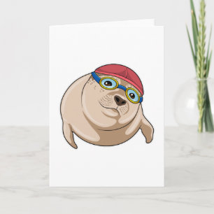 Carte Phoque à la natation avec lunettes de natation