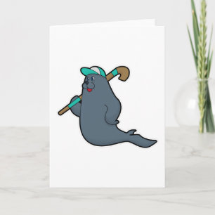 Carte Phoque au hockey avec bâton de hockey
