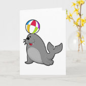 Carte Phoque au sports nautiques avec Water-polo (Fleur jaune)