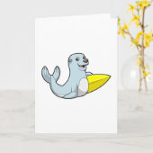 Carte Phoque au surf avec planche de surf (Fleur jaune)