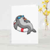 Carte Phoque avec bouée et boisson (Fleur jaune)