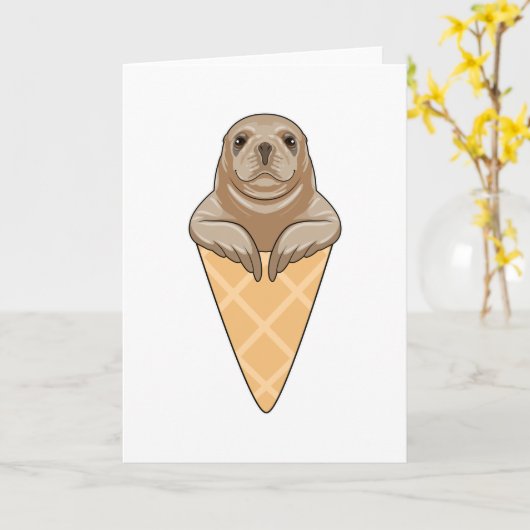 Carte Phoque avec cône de glace (Fleur jaune)