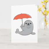 Carte Phoque avec parapluie (Fleur jaune)