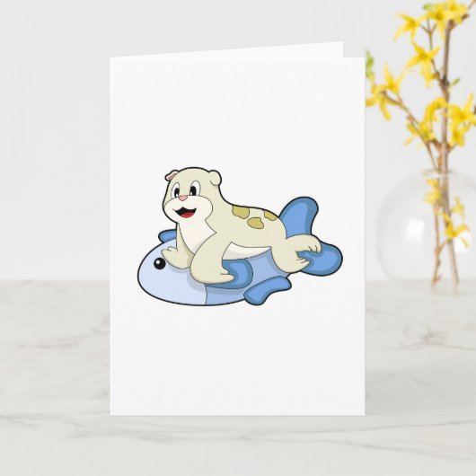 Carte Phoque avec Poisson (Fleur jaune)