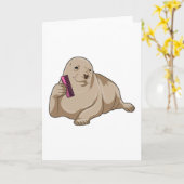 Carte Phoque coiffeur avec peigne (Fleur jaune)