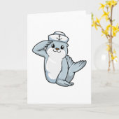 Carte Phoque comme marin avec chapeau de marin (Fleur jaune)