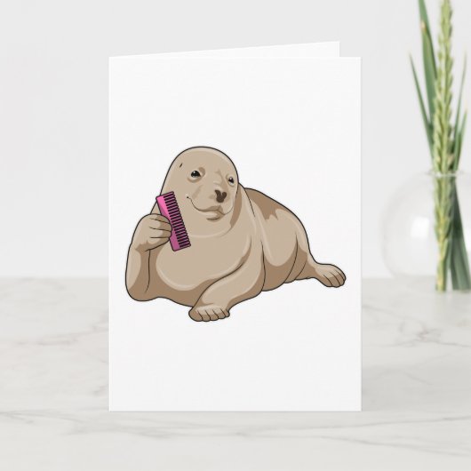 Carte Phoque en coiffeur avec peigne (Devant)