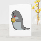 Carte Phoque mangeant avec un hamburger (Fleur jaune)