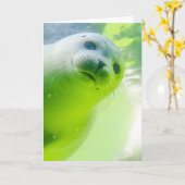 Carte Phoque mignon et amical sous l'eau (Fleur jaune)