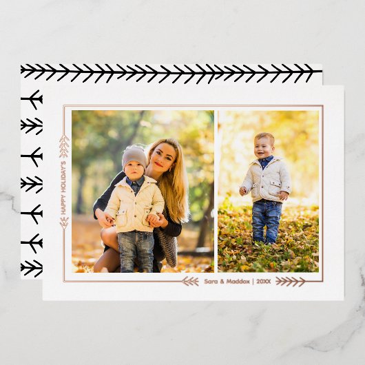 Carte photo 2 de branche d'hiver en feuille d'or (Recto/Verso)