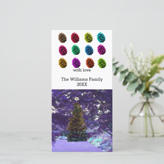 Carte photo à cônes de pin multicolores (Debout devant)