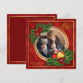 Carte photo à motif argyle rouge et or (Devant / Derrière)