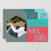 Carte photo à plat couleur Turquoise et corail (Devant / Derrière)