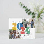 Carte photo à plat pour le Nouvel An timbré (Debout devant)