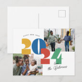 Carte photo à plat pour le Nouvel An timbré (Devant / Derrière)
