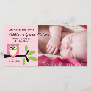 Carte photo à thème Baby Girl Owl