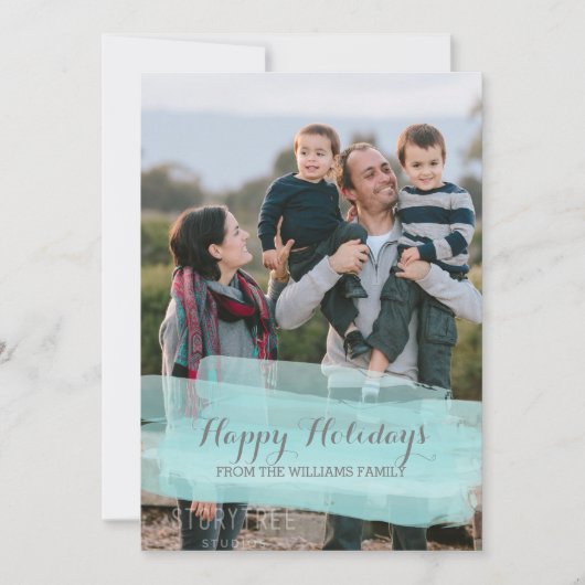 Carte Photo à Trait de Pinceau Aquarelle Turquoise (Devant)