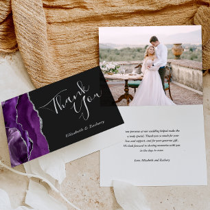 Carte Photo Agate Violet Argent Foncé Mariage Remercieme