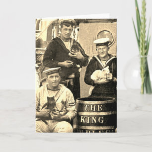 Carte Photo Ancien Vintage 3 Marins Tenant des Chats