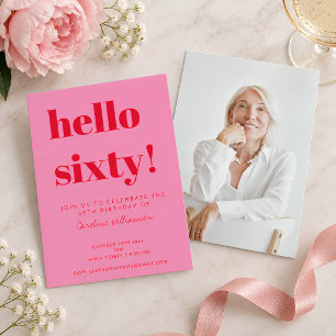 Carte Photo Anniversaire 60 Ans Rose Rouge Moderne