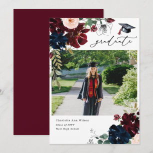 Carte Photo Annonces de Graduation Florale Bourgogne