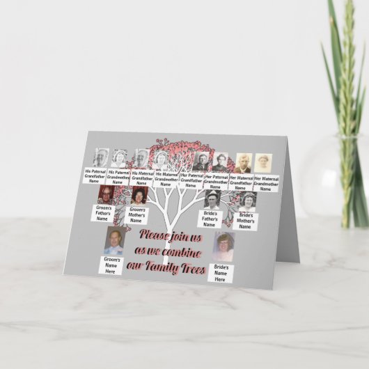 Carte Photo Arbres de famille rose Arbre fractal Gris (Devant)