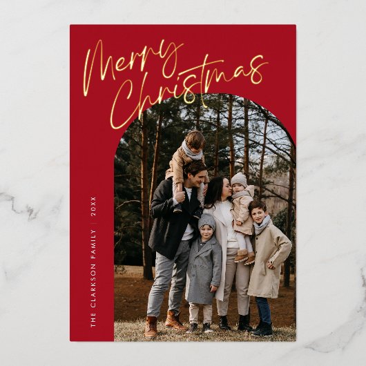 Carte Photo Arc de Noël Moderne Rouge 2 (Recto)