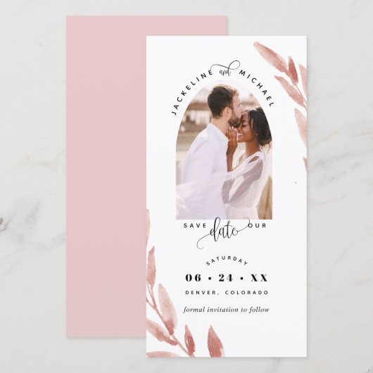 Carte Photo Arch, Mariage Blush Enregistrer La Date Sign (Devant / Derrière)