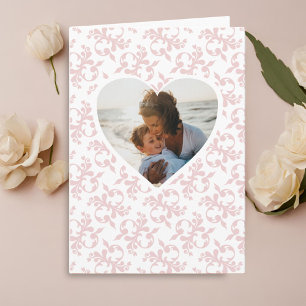 Carte Photo au cœur motif rococo rose pour la fête des m