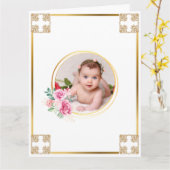 Carte Photo baptême Croix d'or croix florale chic bouque (Fleur jaune)