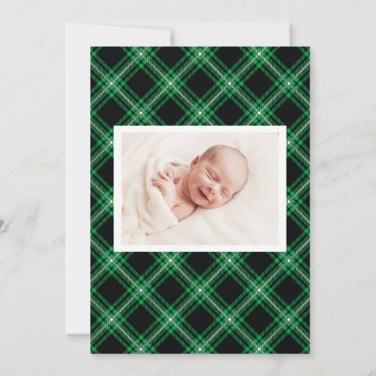 Carte photo bébé Tartan vert (Dos)
