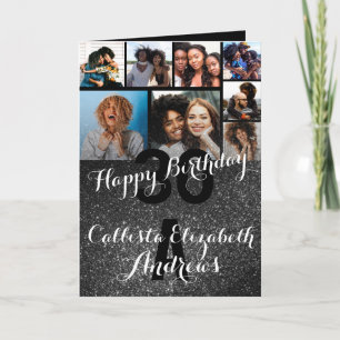 Carte Photo Black Glitter Collage Happy Birthday