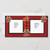 Carte photo Black Gold Floral Double Xmas (Devant)