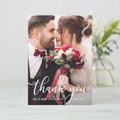 Carte photo blanc de mariage de manuscrit de Merci (Debout devant)