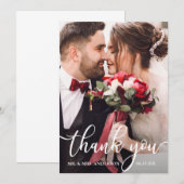 Carte photo blanc de mariage de manuscrit de Merci (Devant / Derrière)