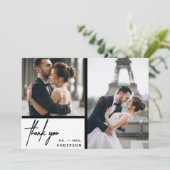 Carte Photo blanche moderne Collage Mariage Merci (Debout devant)