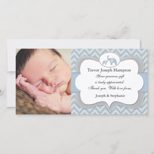 Carte photo bleu de Merci de bébé d'éléphant (Devant)